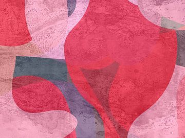 Abstracte vormen in warm rood, roze en violet van Dina Dankers