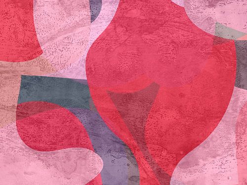 Abstracte vormen in warm rood, roze en violet