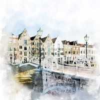 Watercolour painting of the Spijkerbrug in Middelburg, Zeeland