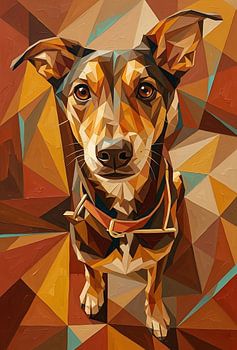 Caractère sous toutes ses facettes – Portrait de chien cubiste moderne, « tangerine twist »