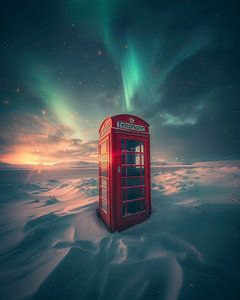 Telefonzelle in Winterlandschaft