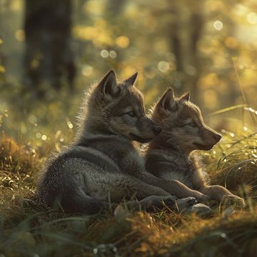 wolf pups in the morning sun by DNH Artful Living