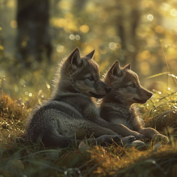 wolf pups in the morning sun by DNH Expressions