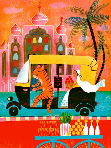 Zeefdruk India Riskshaw Tijger