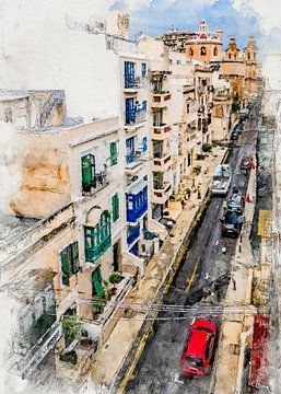 Malta Sliema stad aquarel schilderij #malta van JBJart Justyna Jaszke