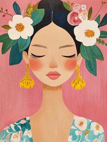 Portret in pastelkleuren, hippe illustratie