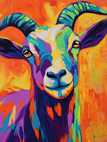 Summer Goat Horns | Modern Goat in Bright Colours by Abstract Painting