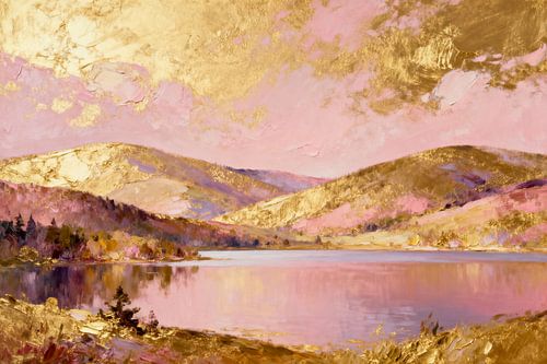 Mountain lake in golden sunlight by Mad Dog Art