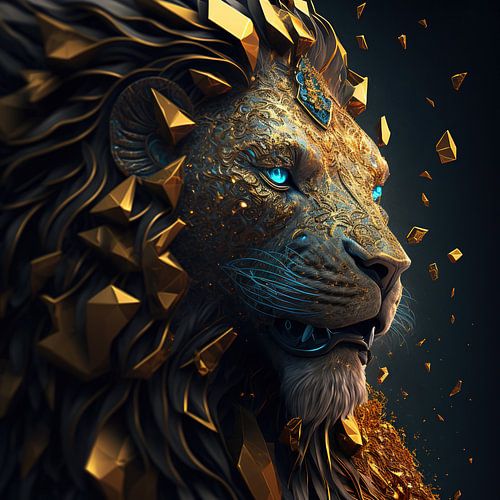 Gouden Leeuw met een rijk gezicht en manen van puur goud