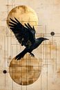 Japandi Style black Crow with golden suns by Marianne Ottemann - OTTI thumbnail
