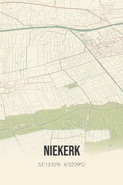 Carte ancienne de Niekerk (Groningen) par Affiches de lieux