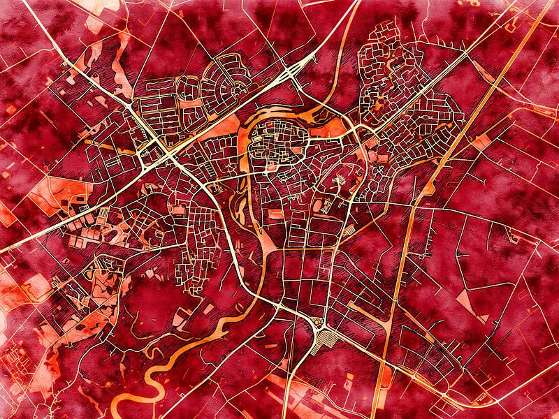 Map of Hardenberg with the style 'Amber Autumn' by Maporia