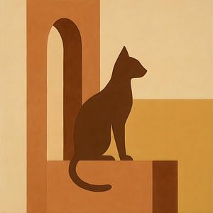 Chat assis sur un arc
