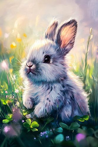 Schattig babykonijn in bloemenweide