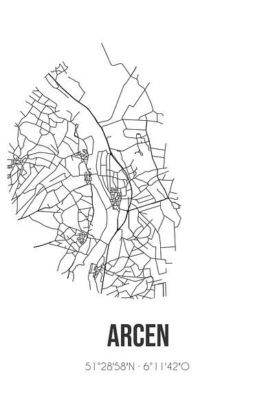 Arcen (Limburg) | Map | Black and white by Prints of Place