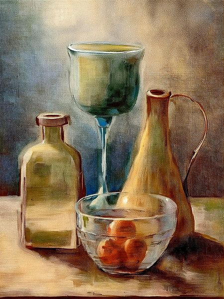 Klassisches Stilleben in warmen Goldtönen - Serie: Stilleben im Aquarellstil von Studio Pieternel