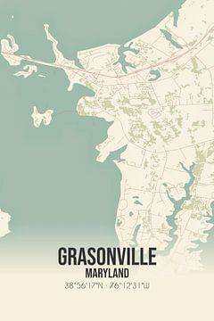 Vintage landkaart van Grasonville (Maryland), USA. van Rezona