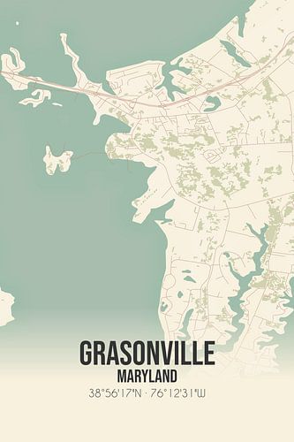 Vintage landkaart van Grasonville (Maryland), USA.