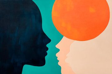 Faces in dialogue - Colourful silhouettes by Poster Art Shop