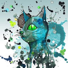 Wilde blauwe grunge kat van Bianca Wisseloo