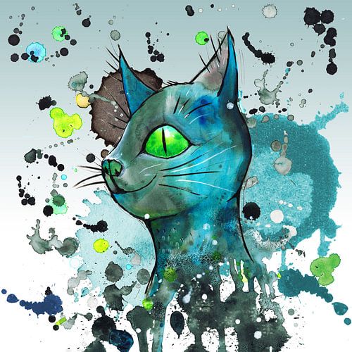 Wild blue grunge cat