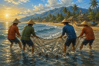 Pêcheurs traditionnels au lever du soleil