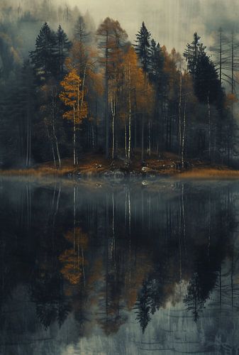 Forêt brumeuse au lever du soleil