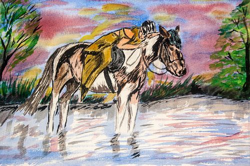 Girl on horse-Mädchen auf dem Pferd-Fille à cheval