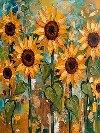 Sonnige Sonnenblumen in Struktur und Goldakzenten von Studio Pieternel