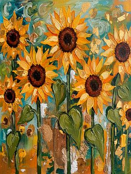 Sonnige Sonnenblumen in Struktur und Goldakzenten von Studio Pieternel