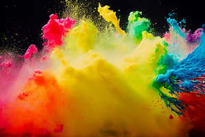 Explodierende flüssige Farbe in Regenbogenfarben mit Spritzern, Illustration 02