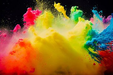 Explodierende flüssige Farbe in Regenbogenfarben mit Spritzern, Illustration 02 von Animaflora PicsStock