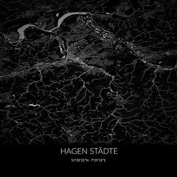 Schwarz-weiße Karte von Hagen Städte, Nordrhein-Westfalen, Deutschland. von Rezona