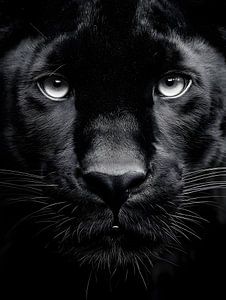Schwarzer Panther – Intensiver Blick in monochromer Eleganz
