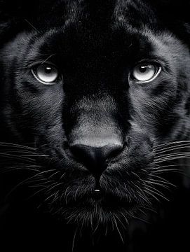 Schwarzer Panther – Intensiver Blick in monochromer Eleganz