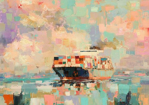 Farbenfrohes Containerschiff auf Wasser