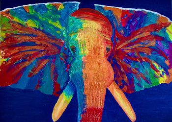 Abstract colourful elephant on canvas