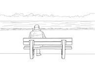 Mann auf einer Bank am Strand von Drawn by Johan Miniaturansicht