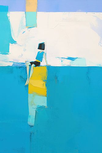 Mädchen und Block | Mädchen auf gelbem Block