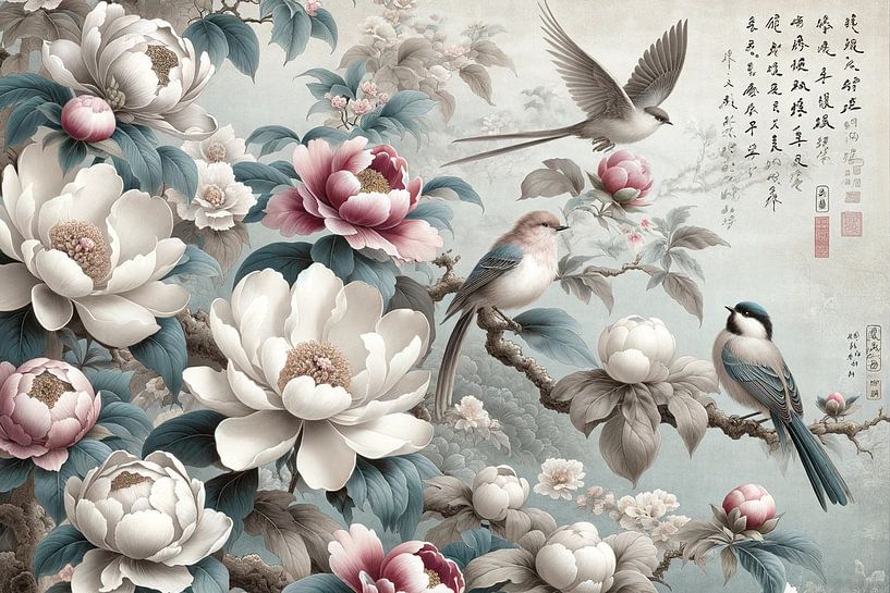 Gentle nature: flowers and birds in harmony by artefacti