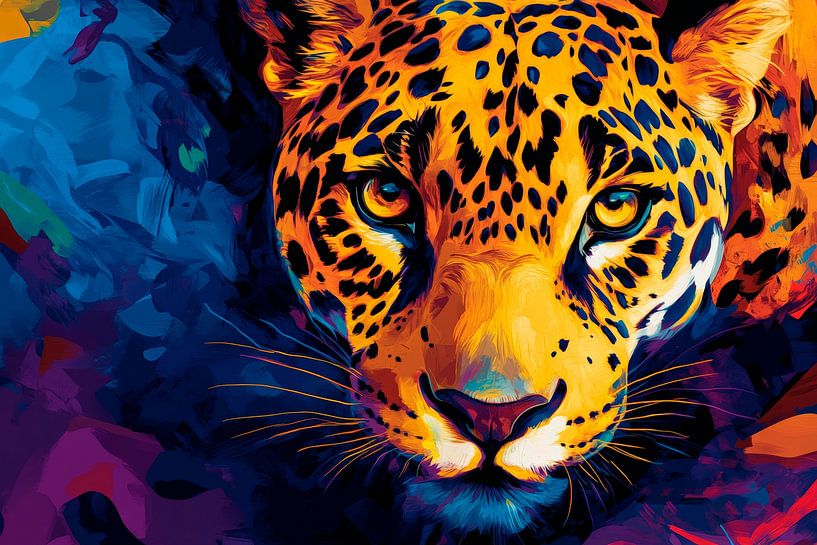 Leopardengesicht in lebendigen Farben von Poster Art Shop