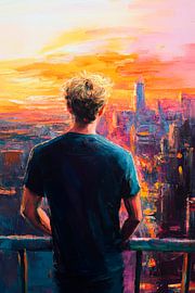 Young man looking at the sunset by Poster Art Shop