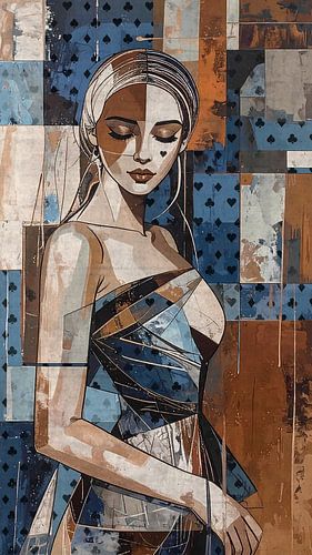 Expressief kunstwerk hartenvrouw - portret vrouw met warme kleuren