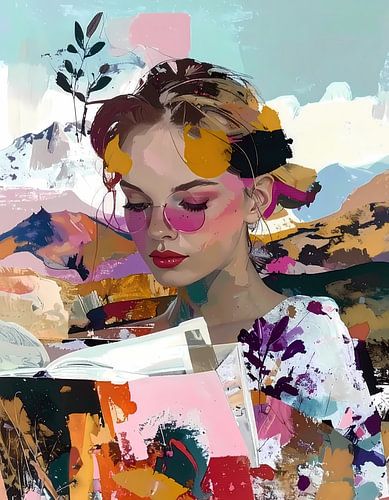 Kleurig portret van meisje dat een boek leest