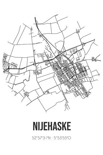 Nijehaske (Fryslan) | Landkaart | Zwart-wit