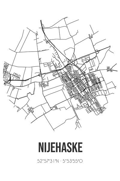 Nijehaske (Fryslan) | Map | Black and white by Prints of Place