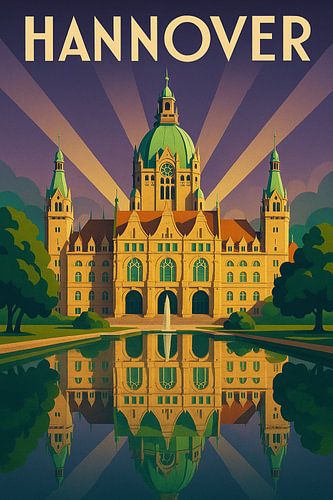 Affiche de voyage de Hanovre - Art Deco Cityscape Wall Art