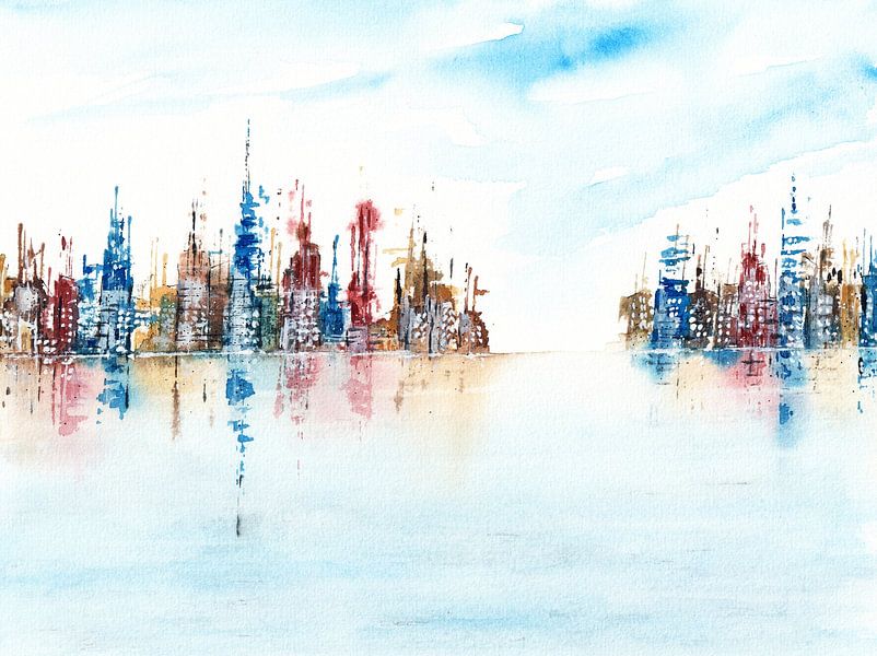 Gratte-ciel - Skyline au bord de l'eau par Enjoy-Aquarell
