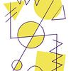Gele geometrische vormen met paars lijnenspel van Raymond Wijngaard