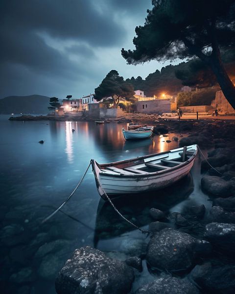 Vissersdorp in het avondlicht van fernlichtsicht